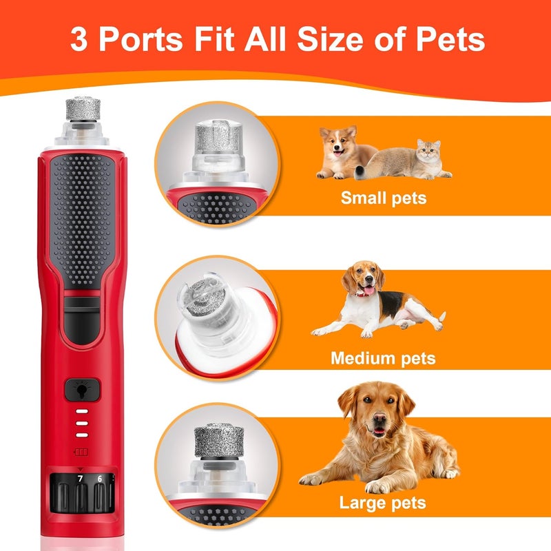 CATPICK 7-Speed Dog & Cat Nail Grinder with Light - Ring LED Safe to Avoid Overcut, Quiet Low Vibration & Powerful Fast, Cordless Rechargeable Toenail Trimmer for Small & Large Puppy & Breeds Paws(Red) - Image 3